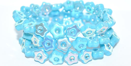 Simple Flower Pressed Glass Beads, Turquoise Blue Ab 2Xside (63030-AB-2XSIDE), Glass, Czech Republic