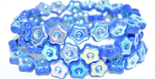 Simple Flower Pressed Glass Beads, Rich Blue Ab 2Xside (33060-AB-2XSIDE), Glass, Czech Republic