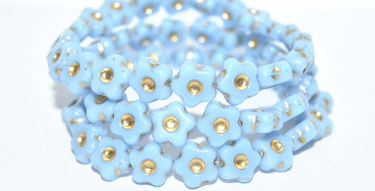 Simple Flower Pressed Glass Beads, Opaque Blue Gold Lined (33100-54202), Glass, Czech Republic