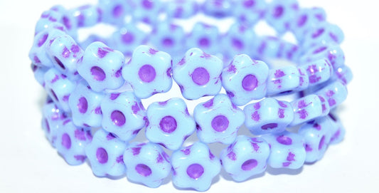 Simple Flower Pressed Glass Beads, Opaque Blue Purple Lined (33100-46420), Glass, Czech Republic