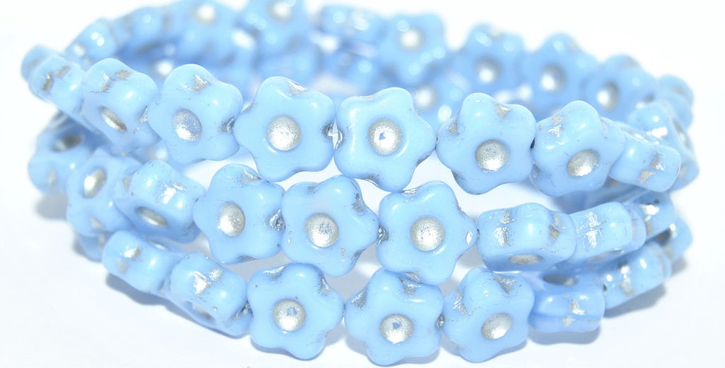 Simple Flower Pressed Glass Beads, Opaque Blue Silver Lined (33100-54201), Glass, Czech Republic