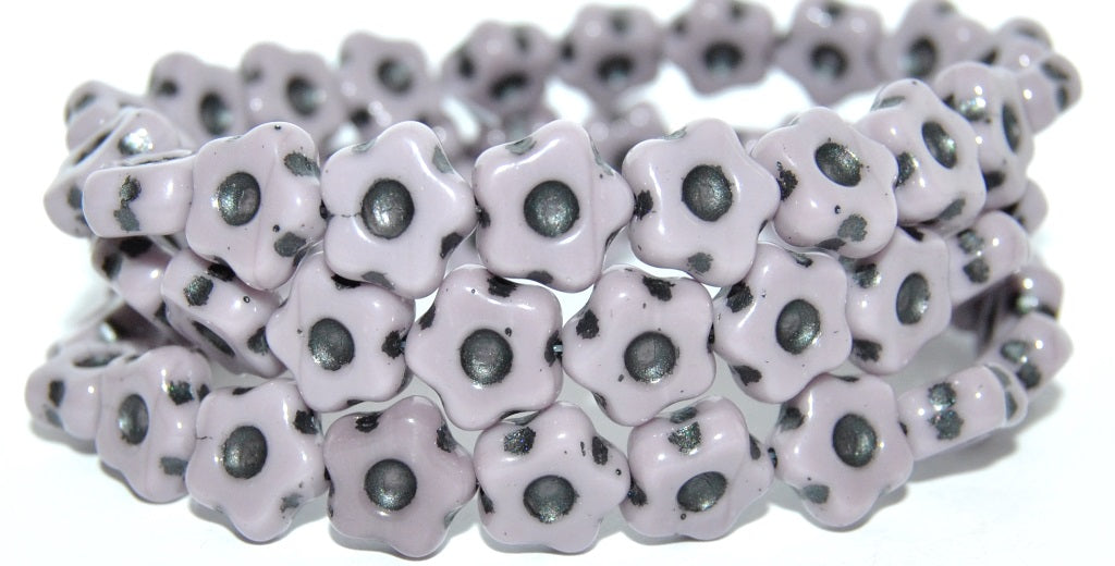 Simple Flower Pressed Glass Beads, Purple  43815 Metalic (23020-43815-METALIC), Glass, Czech Republic