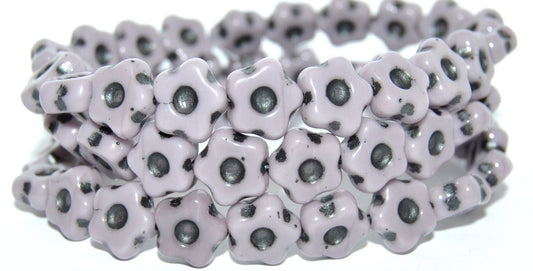 Simple Flower Pressed Glass Beads, Purple  43815 Metalic (23020-43815-METALIC), Glass, Czech Republic