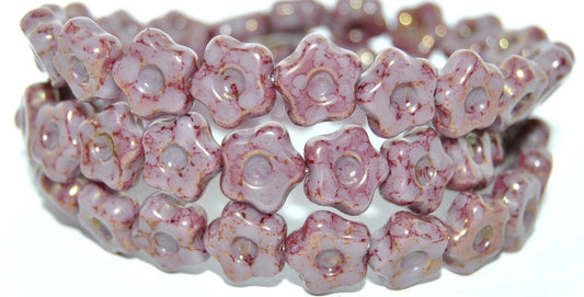 Simple Flower Pressed Glass Beads, Purple  Terracotta Red (23020-15495), Glass, Czech Republic
