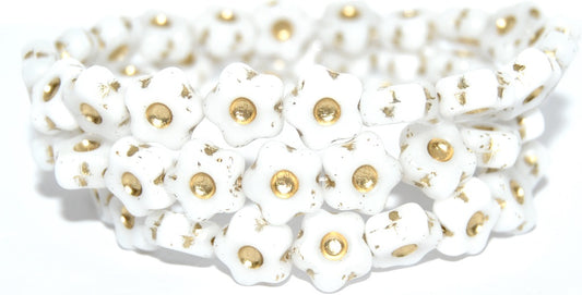 Simple Flower Pressed Glass Beads, White Gold Lined (02010-54202), Glass, Czech Republic