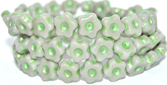 Simple Flower Pressed Glass Beads, Opaque Gray 43813 Metalic (43020-43813-METALIC), Glass, Czech Republic