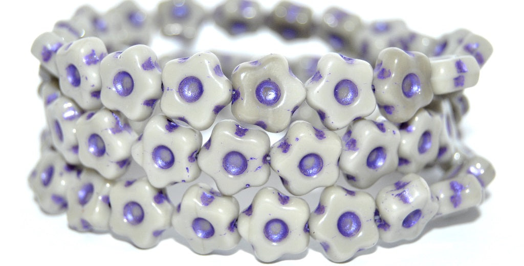 Simple Flower Pressed Glass Beads, Opaque Gray 43810 Metalic (43020-43810-METALIC), Glass, Czech Republic