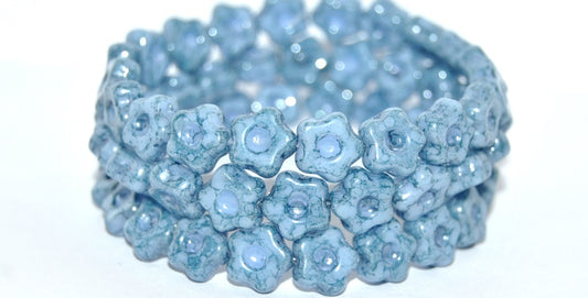 Simple Flower Pressed Glass Beads, Opaque Blue Terracotta Blue (33100-15464), Glass, Czech Republic
