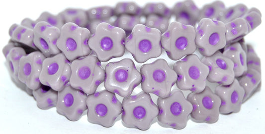 Simple Flower Pressed Glass Beads, Purple  Purple Lined (23020-46420), Glass, Czech Republic
