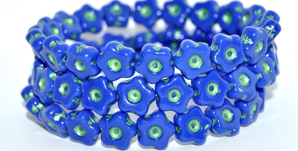 Simple Flower Pressed Glass Beads, Rich Blue 43813 Metalic (33060-43813-METALIC), Glass, Czech Republic