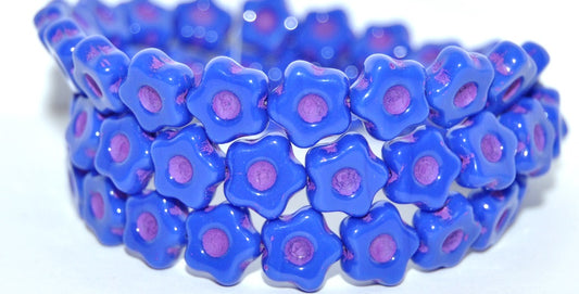 Simple Flower Pressed Glass Beads, Rich Blue Purple Lined (33060-46420), Glass, Czech Republic