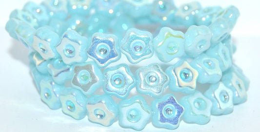 Simple Flower Pressed Glass Beads, Opal Aqua Ab 2Xside (61300-AB-2XSIDE), Glass, Czech Republic