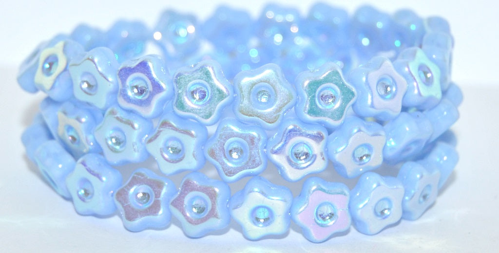 Simple Flower Pressed Glass Beads, Opal Blue Ab 2Xside (31000-AB-2XSIDE), Glass, Czech Republic