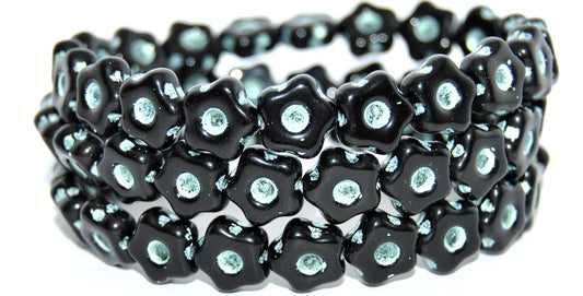 Simple Flower Pressed Glass Beads, Black 43801 Metalic (23980-43801-METALIC), Glass, Czech Republic