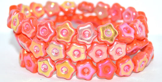 Simple Flower Pressed Glass Beads, Deep Orange  Ab 2Xside (93140-AB-2XSIDE), Glass, Czech Republic