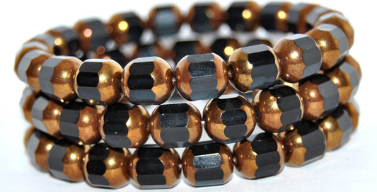 6-Cut Fire Polished Faceted Glass Beads, Transparent Dark Blue Bronze (30320-14415), Glass, Czech Republic