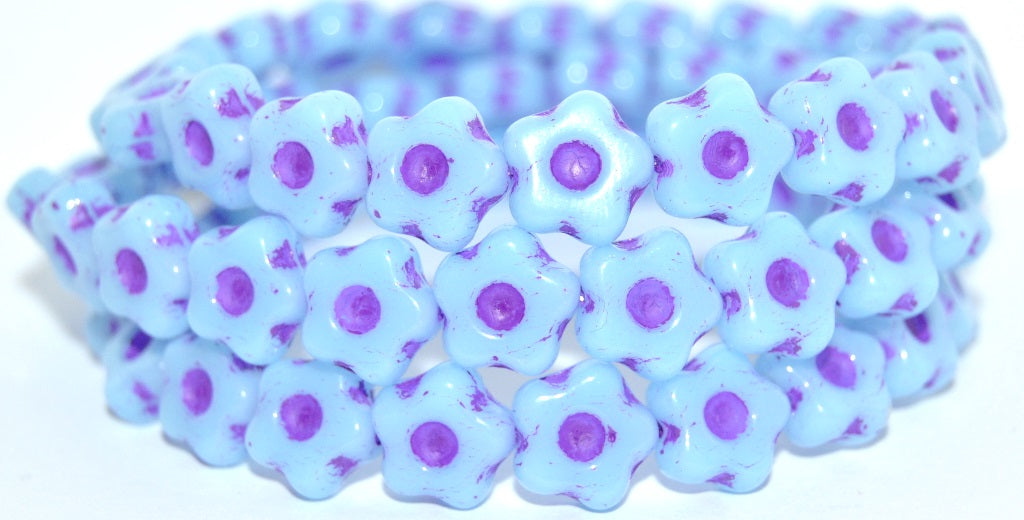 Simple Flower Pressed Glass Beads, Opaque Light Blue 43420 (33010-43420), Glass, Czech Republic