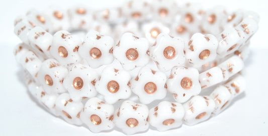 Simple Flower Pressed Glass Beads, White Copper Lined (02010-54200), Glass, Czech Republic