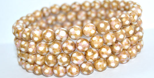 Special Ball-Cut Round Pressed Beads, White G (02010-G), Glass, Czech Republic