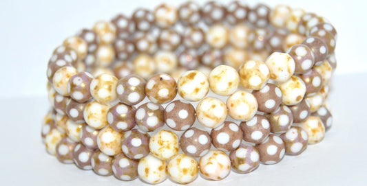 Special Ball-Cut Round Pressed Beads, White Mixed Colors A (02010-MIX-A), Glass, Czech Republic