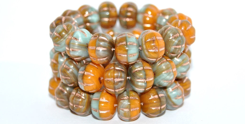 Pumpkin Pressed Glass Beads, Mixed Colors Glass Copper Lined (MIX-GLASS-54200), Glass, Czech Republic