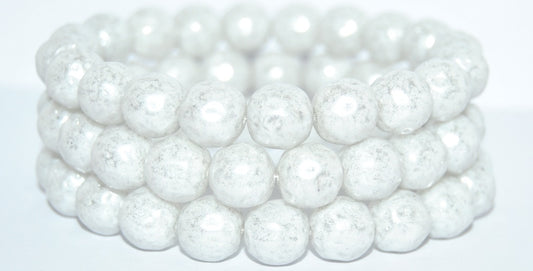 Round Pressed Glass Beads, White 34301 (02010-34301), Glass, Czech Republic