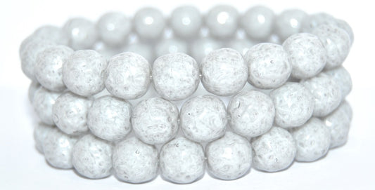 Round Pressed Glass Beads, White 34311 (02010-34311), Glass, Czech Republic