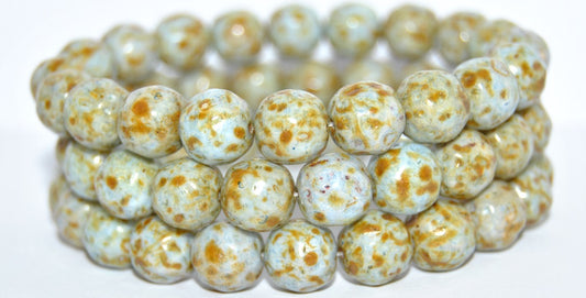 Round Pressed Glass Beads, White 86 34307 (02010-86-34307), Glass, Czech Republic