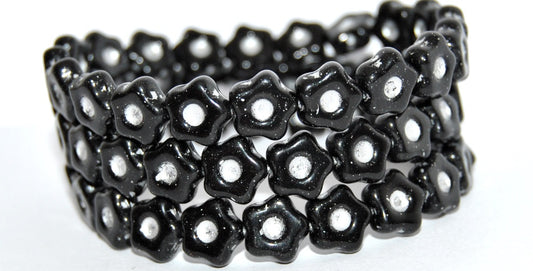 Simple Flower Pressed Glass Beads, Black Silver Lined (23980-54201), Glass, Czech Republic