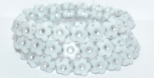 Simple Flower Pressed Glass Beads, White Silver Lined (02010-54201), Glass, Czech Republic