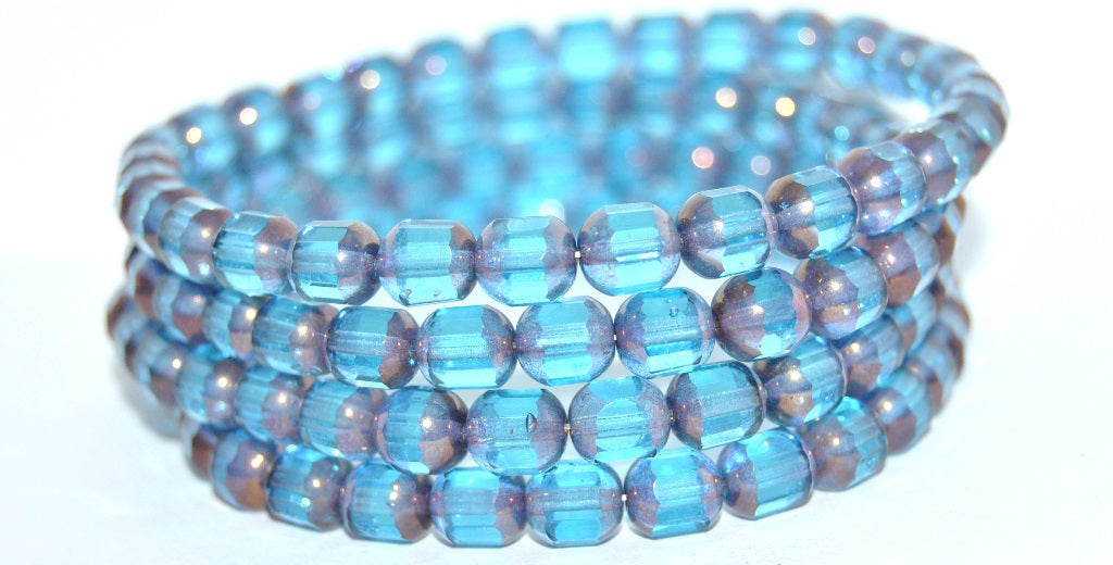 6-Cut Fire Polished Faceted Glass Beads, Transparent Aqua Bronze (60020-14415), Glass, Czech Republic