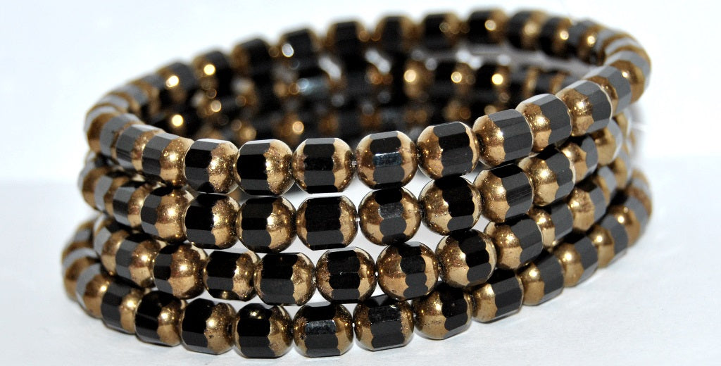 6-Cut Fire Polished Faceted Glass Beads, Black Gold (23980-GOLD), Glass, Czech Republic