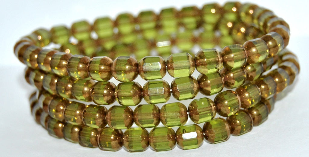6-Cut Fire Polished Faceted Glass Beads, Olivine Gold (OLIVINE-GOLD), Glass, Czech Republic
