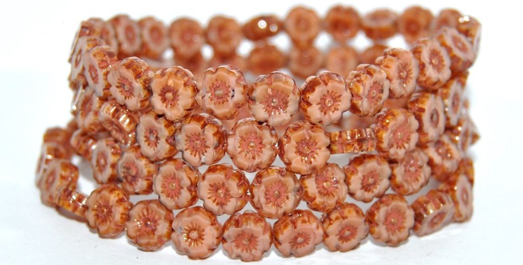 Table Cut Round Beads Hawaii Flowers, Opaque Pink 86800B (74020-86800B), Glass, Czech Republic