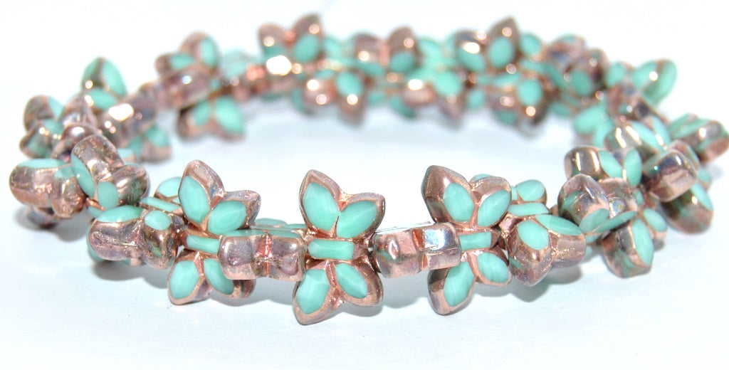 Table Cut Butterfly Beads, Opaque Green Rose Gold Capri 2Xside (53120-27101-2XSIDE), Glass, Czech Republic