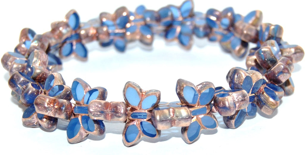 Table Cut Butterfly Beads, Opal Blue Rose Gold Capri 2Xside (31010-27101-2XSIDE), Glass, Czech Republic