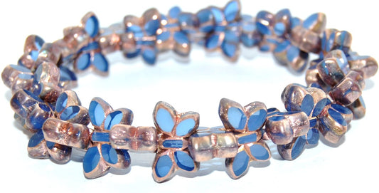 Table Cut Butterfly Beads, Opal Blue Rose Gold Capri 2Xside (31010-27101-2XSIDE), Glass, Czech Republic