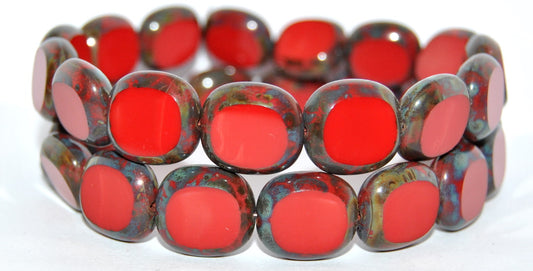 Table Cut Round Candy Beads, Opaque Red Travertin (B30310-1716-93200-86800), Glass, Czech Republic