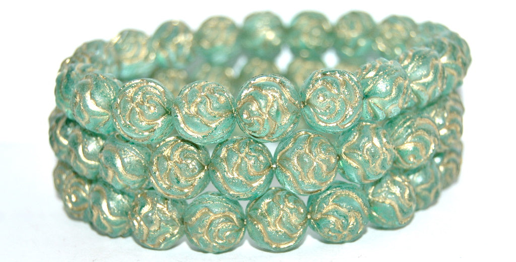 Round Rose Pressed Glass Beads, Crystal 43309 Gold Lined (00030-43309-54202), Glass, Czech Republic