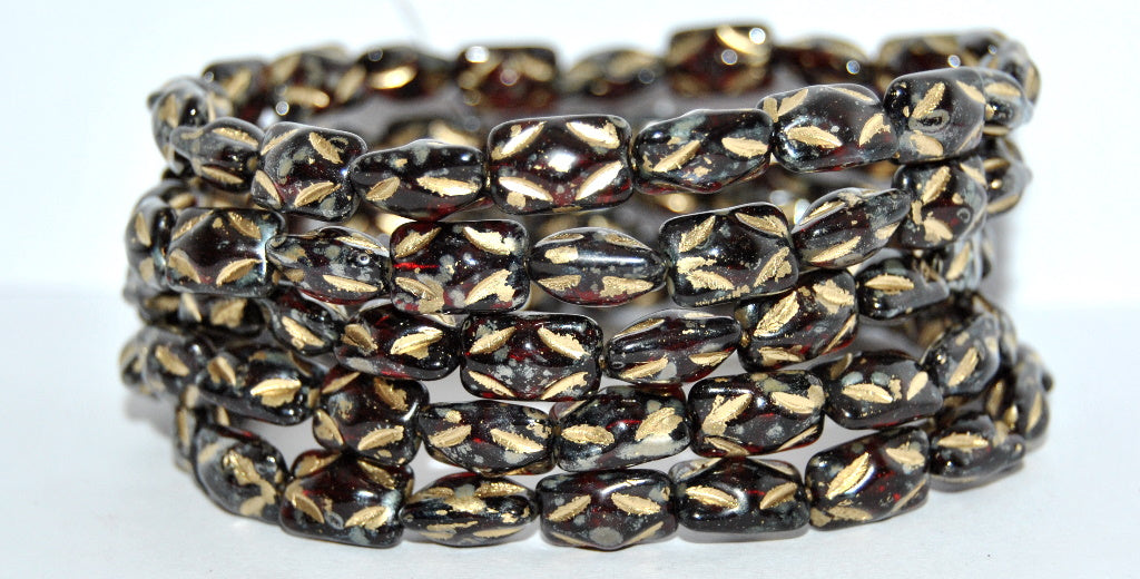 Rectangle Pressed Glass Beads, Transparent Red 43 Gold Lined (90110-43-54202), Glass, Czech Republic