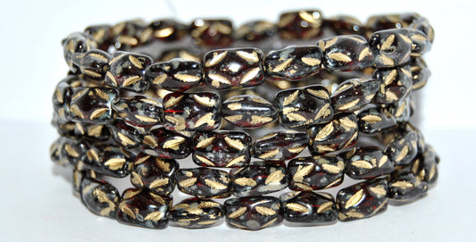 Rectangle Pressed Glass Beads, Transparent Red 43 Gold Lined (90110-43-54202), Glass, Czech Republic