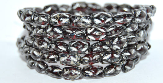 Rectangle Pressed Glass Beads, Transparent Red 43 Silver Lined (90110-43-54201), Glass, Czech Republic