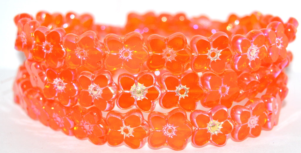 Table Cut Flower Beads Linum, Transparent Orange Ab 2Xside (90040-AB-2XSIDE), Glass, Czech Republic
