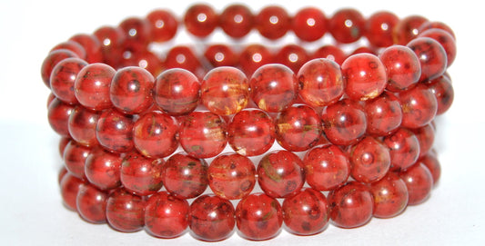 Round Pressed Glass Beads Druck, 96020 Travertin (96020-86800), Glass, Czech Republic