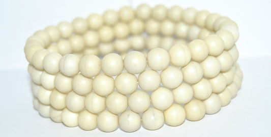 Round Pressed Glass Beads Druck, Ivory Pm (IVORY-PM), Glass, Czech Republic