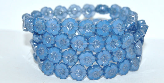 Table Cut Round Beads Hawaii Flowers,Opal Blue Hematite (31010-14400), Glass, Czech Republic