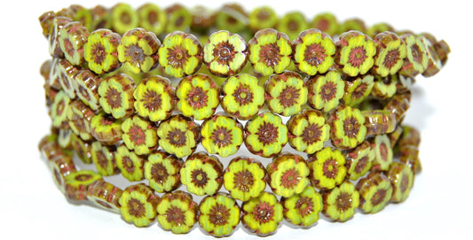 Table Cut Round Beads Hawaii Flowers, 534053420 Travertin (534053420-86800), Glass, Czech Republic