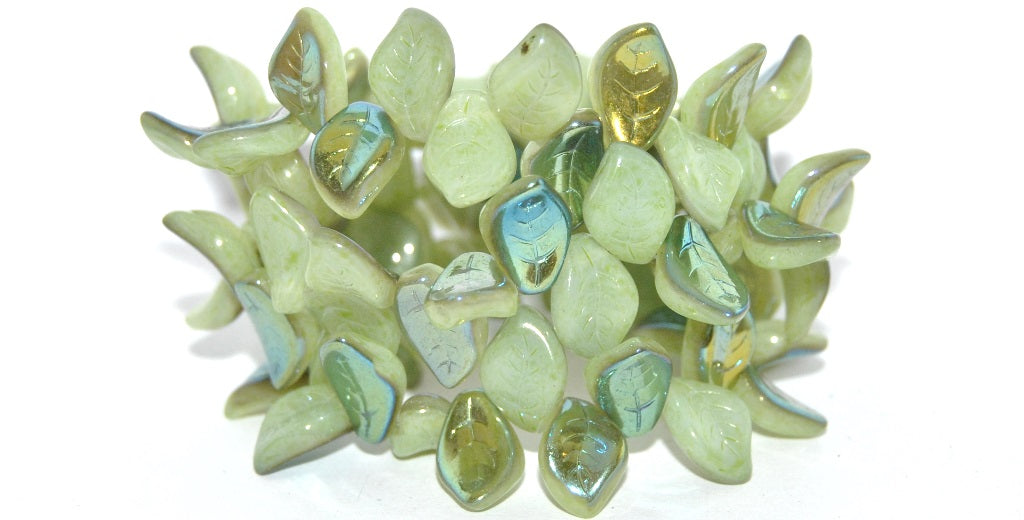 Ovate Leaf Pressed Glass Beads, White 343099 Cold Ab (02010-343099-COLD-AB), Glass, Czech Republic