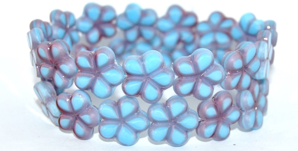 Table Cut Flower Beads, Mix Blue Pink Opaque Matte (37724B-M), Glass, Czech Republic
