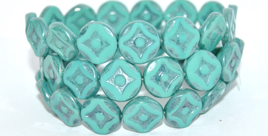 Table Cut Round Beads With Star, Turquoise Terracotta Blue (63130-15464), Glass, Czech Republic